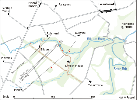 Map of Bilston Burn area showing coal seams and early pits